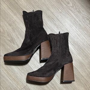 Nasty Gal Dark Brown Suede Heeled Boots